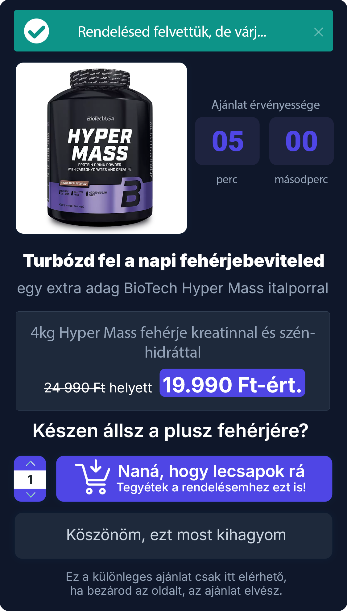 smartupsell felugró ablak példa mobil eszközön